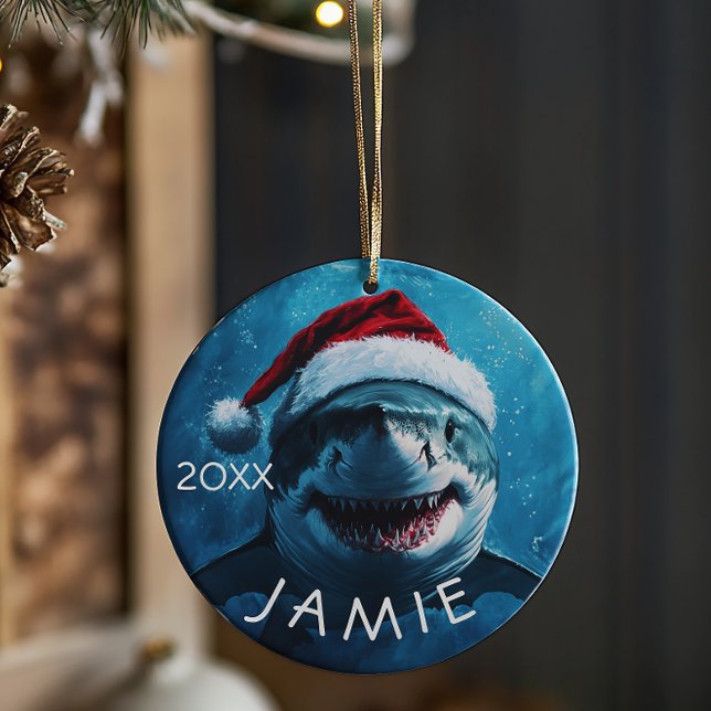 Personalized Great White Shark Ocean  Ceramic Ornament (Creator Uploaded)