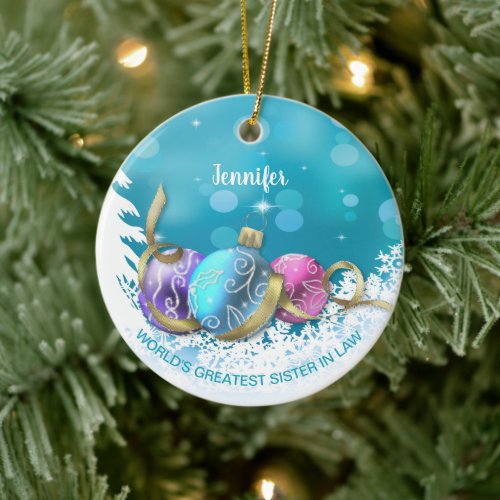 Personalized Greatest Sister In Law Christmas  Ceramic Ornament