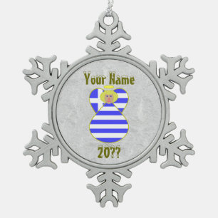 Personalized Greek Angel Flag Blond Hair Snowflake Pewter Christmas Ornament