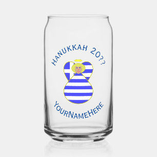 Personalized Greek Blond Angel Hanukkah Flag Can Glass