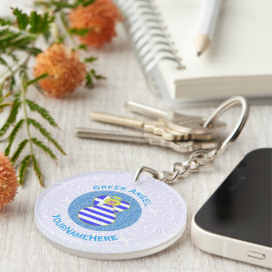 Personalized Greek Blonde Angel Flag Keychain