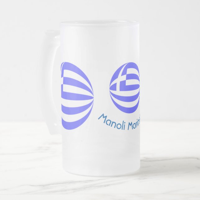 Personalized Greek Flag Sphere Frosted Glass Beer Mug (Front Left)