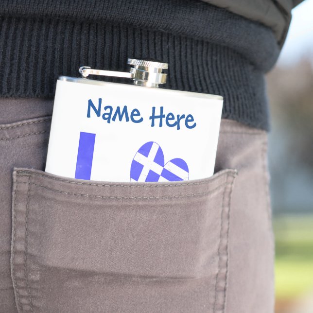 Personalized Greek Love Flag Heart Flask (In Situ)