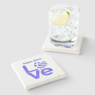 Personalized Greek Love Flag Heart Stone Coaster