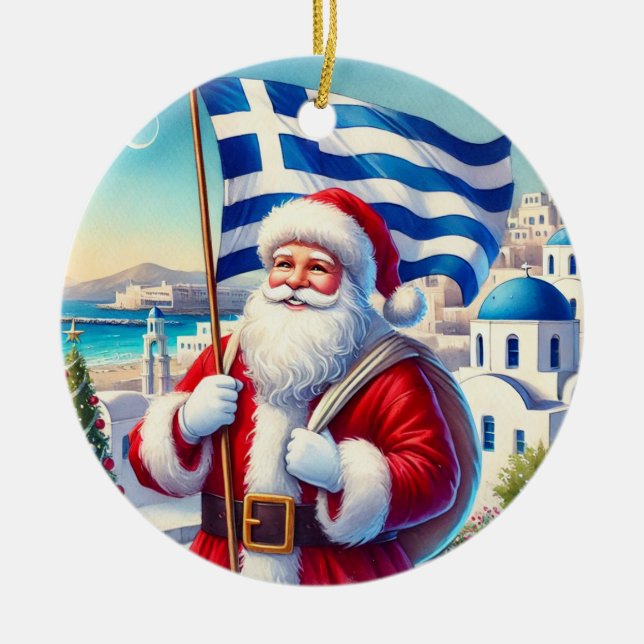 Personalized Greek Santa Christmas Ornament (Front)