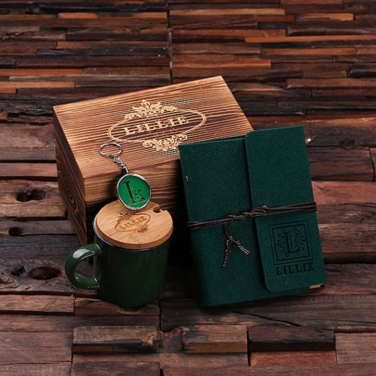 Personalized Green 4 Piece Journal Gift Set (Top)