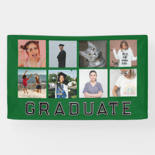 Personalized Green 8 Photo Collage Graduation Banner