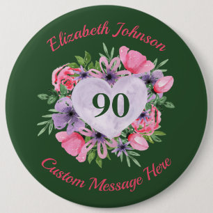 Personalized Green 90th Birthday Button