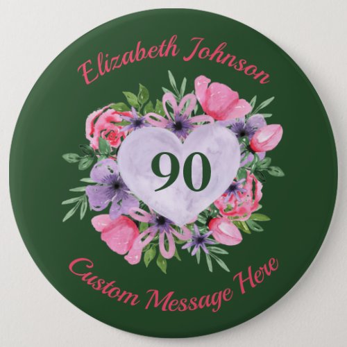 Personalized Green 90th Birthday Button