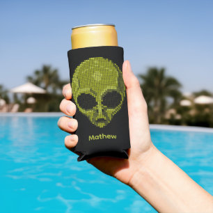 Personalized Green Alien Head Seltzer Can Cooler