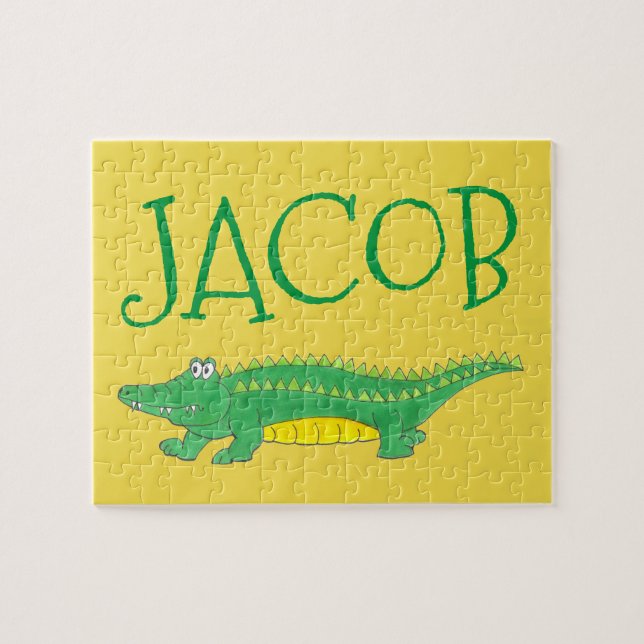 Personalized Green Alligator Crocodile Child's Jigsaw Puzzle (Horizontal)