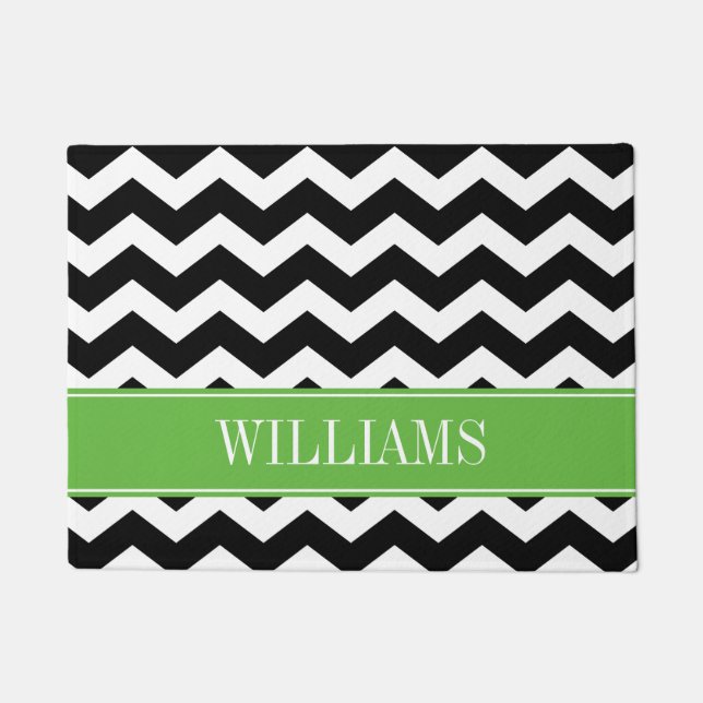 Personalized Green and Black Chevron Doormat (Front)