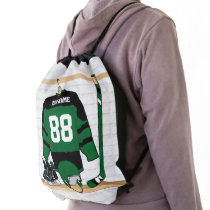 Personalized Green and Black Ice Hockey Jersey Drawstring Bag Personalized Green and Black Ice Hockey Jersey Drawstring Bag