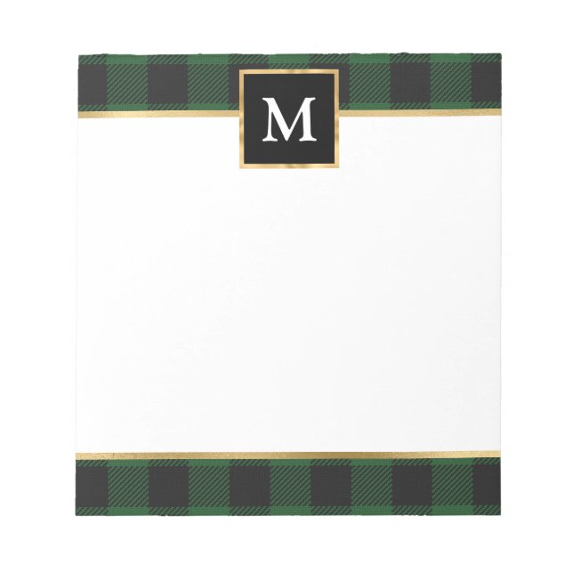Personalized Green and Black Plaid with Gold Notepad (Front)