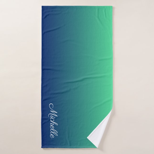 Personalized green and blue ombre bath towel (Bath Towel)