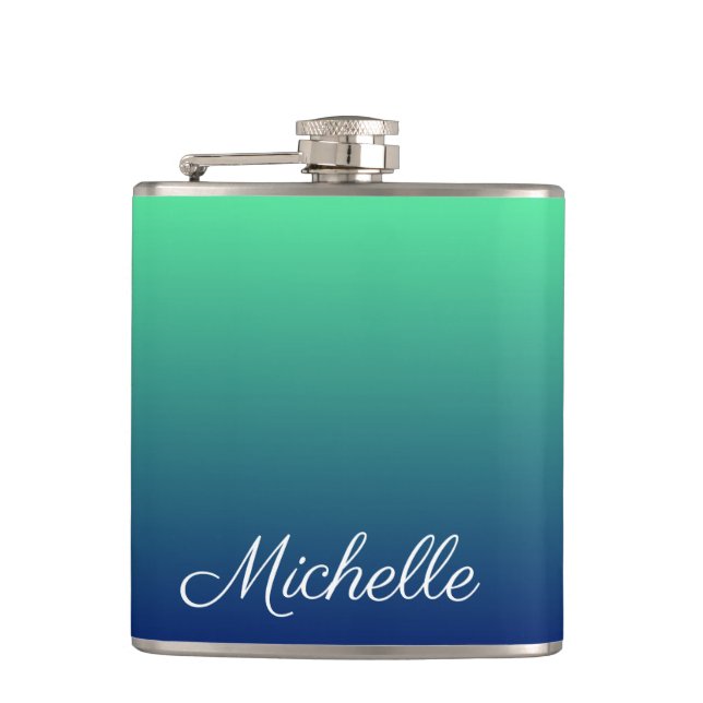Personalized green and blue ombre flask (Front)