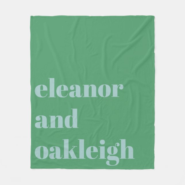 Personalized Green and Blue Wedding Newlyweds Fleece Blanket (Front)