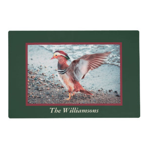 Personalized Green and Dark Red Mandarin Duck Placemat