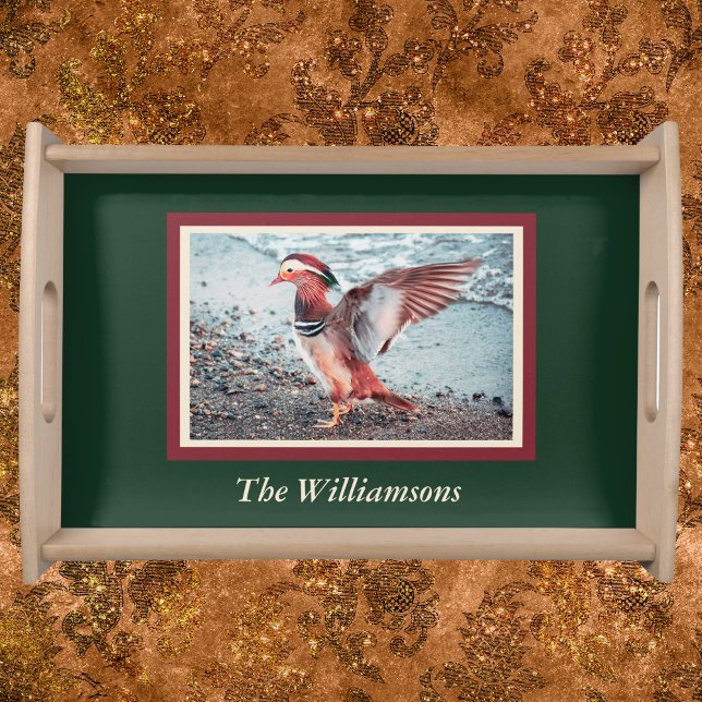Personalized Green and Dark Red Mandarin Duck Serving Tray (Creator Uploaded)