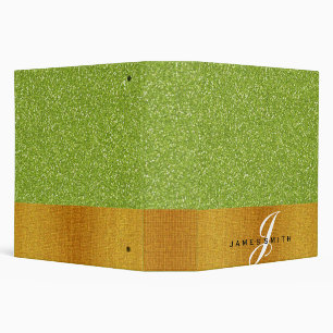 Personalized Green and Gold Faux Confetti Glitter 3 Ring Binder