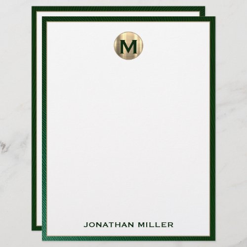 Personalized Green and Gold Monogram Business Letterhead