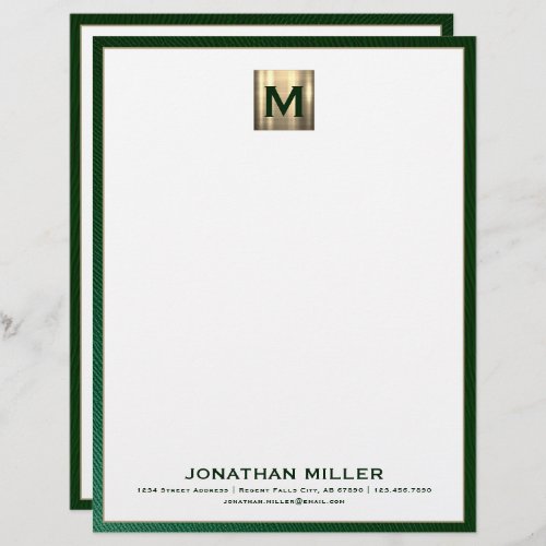 Personalized Green and Gold Monogram Letterhead
