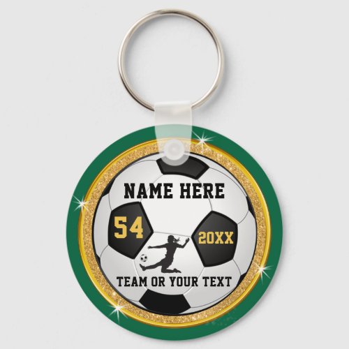 Personalized Green and Gold Soccer Gifts for Girls Keychain