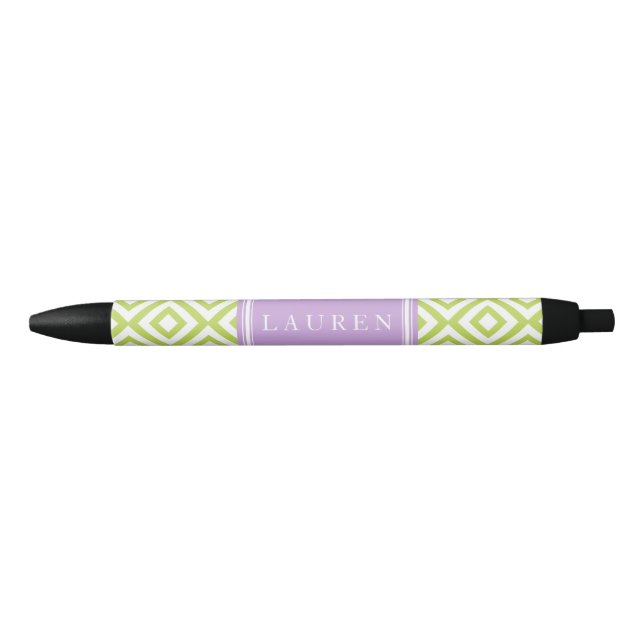 Personalized Green and Lavender Diamonds Pattern Pen (Front)