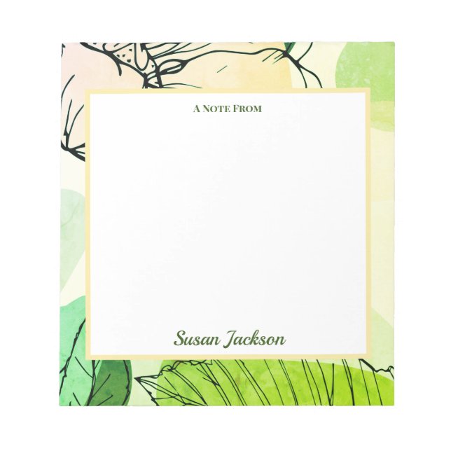 Personalized Green and Peach Floral Notepad (Front)