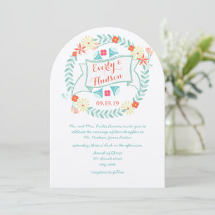 Personalized Green and Pink Garland Wedding Invitation
