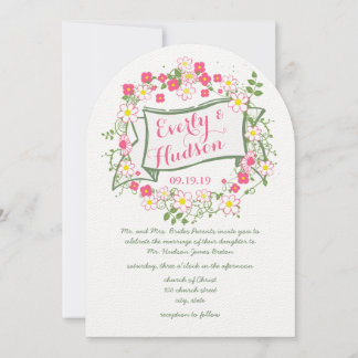 Personalized Green and Pink Garland Wedding Invitation