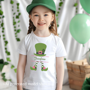 Personalized Green and Pink Leprechaun for Girls T-Shirt