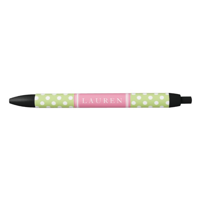 Personalized Green and Pink Polka Dots Pattern Pen (Front)