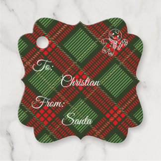Personalized Green and Red Flannel Gingerbread Man Favor Tags