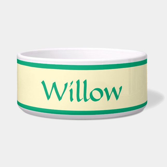 Personalized Green and Soft Yellow Pet Bowl (Front)
