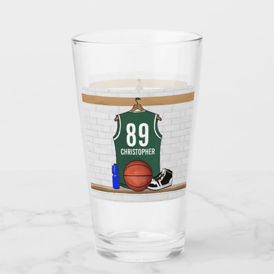 Personalized Green and White Basketball Glas