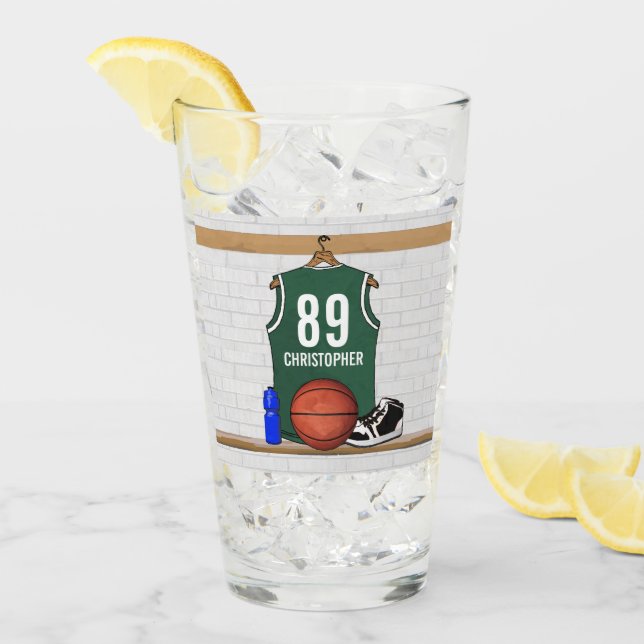 Personalized Green and White Basketball Glass (Front Ice)