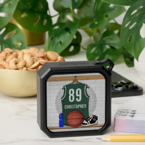 Personalized Green and White Basketball Jersey Bluetooth Speaker