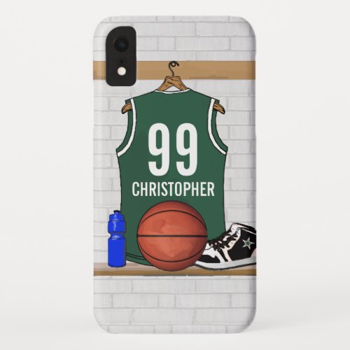 Personalized Green and White Basketball Jersey iPhone XR Case