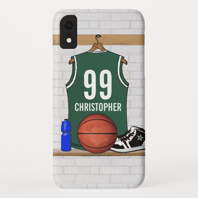 Personalized Green and White Basketball Jersey Case-Mate iPhone Case (Back)