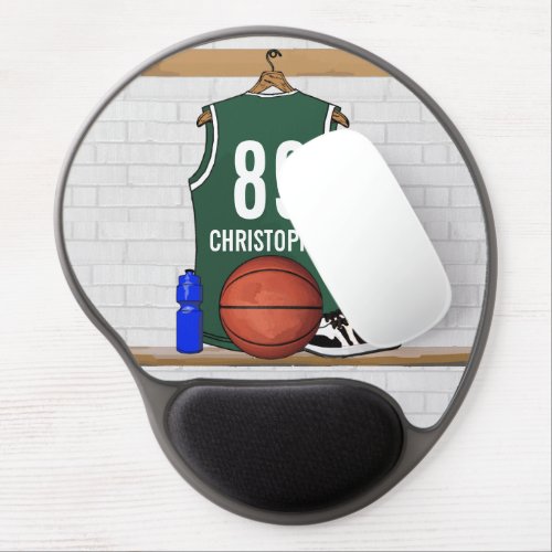 Personalized Green and White Basketball Jersey Gel Mouse Pad