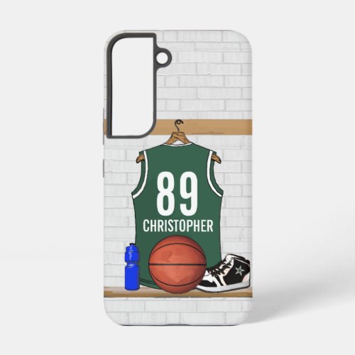 Personalized Green and White Basketball Jersey Samsung Galaxy S22 Case