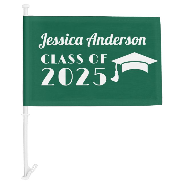 Personalized Green and White Graduation  Car Flag (Front)