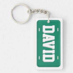 Personalized Green and White License Plate Keychain