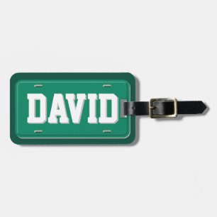 Personalized Green and White License Plate Luggage Tag