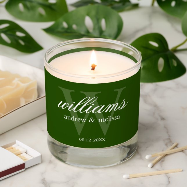 Personalized Green and White Monogram Scented Candle (Lit)