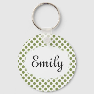 Personalized Green and White Polka Dot Keychain