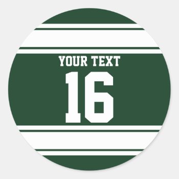 Personalized Green And White Sport Stripes Classic Round Sticker by FalconsEye at Zazzle