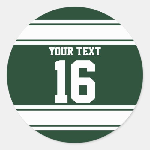 Personalized Green and White Sport Stripes Classic Round Sticker