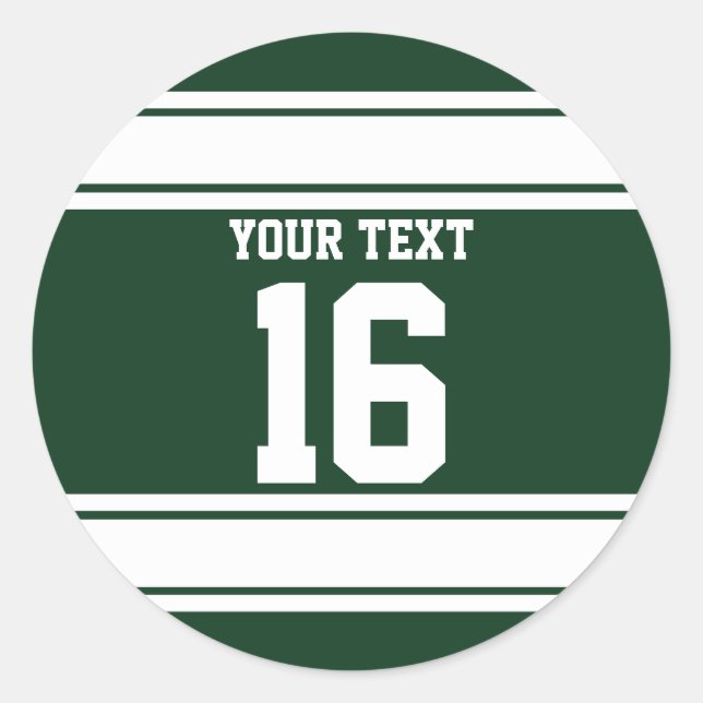 Personalized Green and White Sport Stripes Classic Round Sticker (Front)